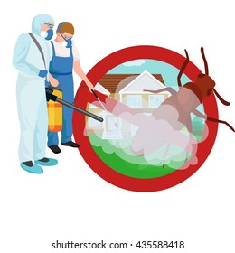 Pest control concept with insects exterminator silhouette flat vector illustration