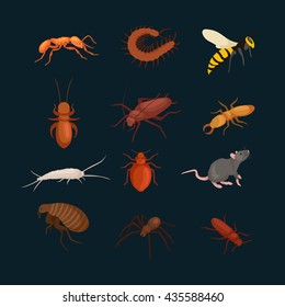 Pest control concept with insects exterminator silhouette flat vector illustration