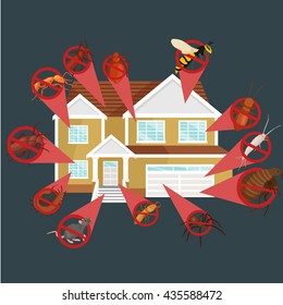 Pest control concept with insects exterminator silhouette flat vector illustration