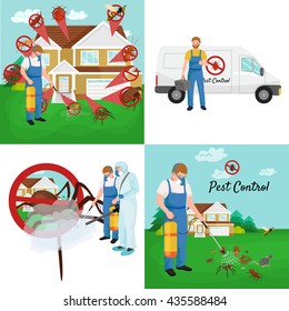 Pest control concept with insects exterminator silhouette flat vector illustration
