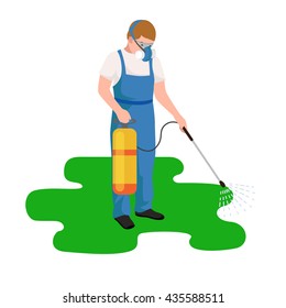 Pest control concept with insects exterminator silhouette flat vector illustration