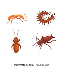 Pest control concept with insects exterminator silhouette flat vector illustration