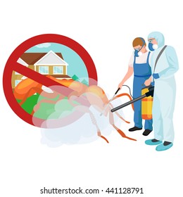 Pest control concept with insects exterminator silhouette flat vector illustration
