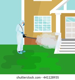 Pest control concept with insects exterminator silhouette flat vector illustration
