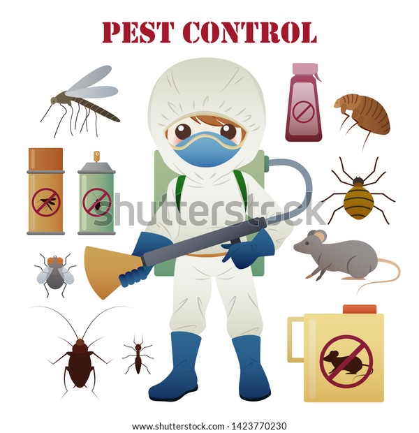 pest control concept with insects exterminator\
on white background