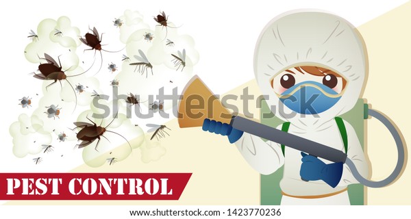 pest control concept with insects exterminator\
on white and yellow\
background