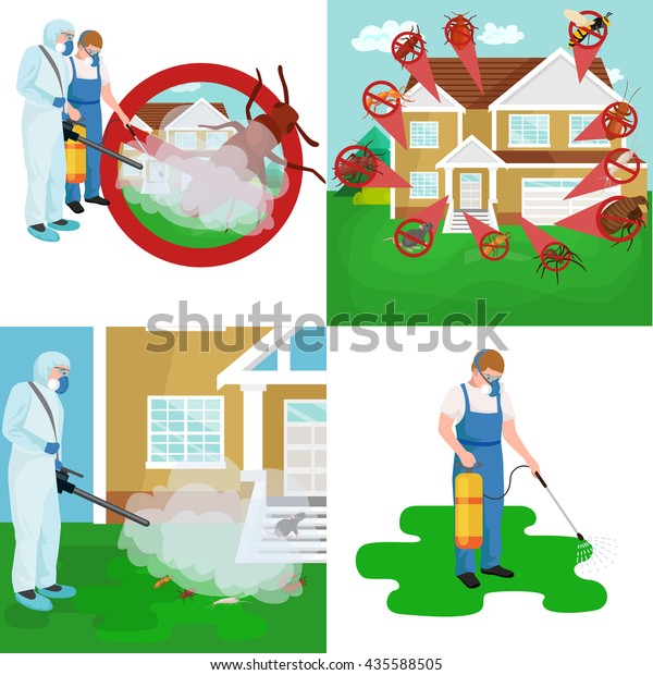 Pest control concept with insects
exterminator silhouette flat vector
illustration