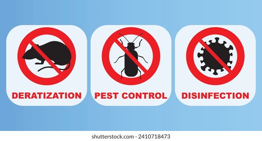 Pest control, disinfection and deratization icons