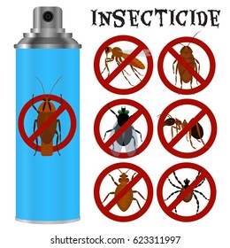 Pest control flat icons set with tick ant mosquito fly cockroach repellent and insecticide isolated in flat style vector illustration