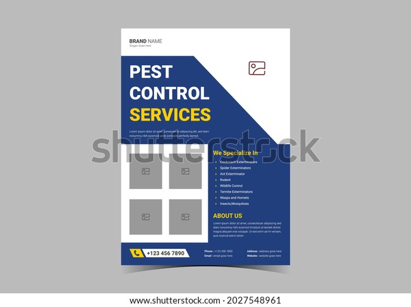 Pest control flyer design template. Pest\
prevention poster leaflet design.\
Pest control experts flyer\
poster leaflet template\
design