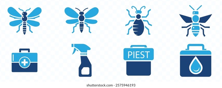 Pest control icon set. Containing insect, extermination, bug, pesticide, insecticide, service, spray, rat and termite