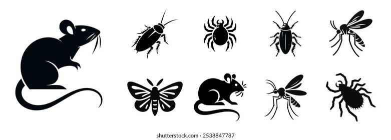 Pest control. Icon set. Insect repellent emblem. Pest and insect control in the home.