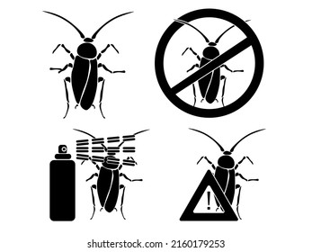 pest control icon, set of silhouettes about the fight against cockroaches vector illustration
