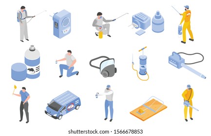 Pest control icons set with insect repellents symbols isometric isolated vector illustration