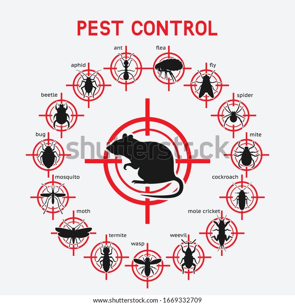 Pest Control icons set on\
red target