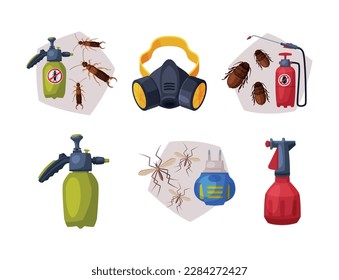 Servicio de control de plagas y exterminación de insectos con conjunto de vectores de botella y máscara químicos