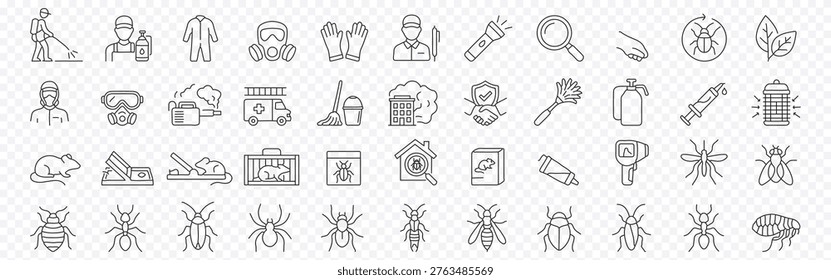 Pest control and insect icon set – editable outline symbols of extermination, disinfection, pest management and insect identification, Pest control icon