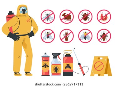 Pest control insect service disinfection poison isolated set. Vector flat graphic design illustration
