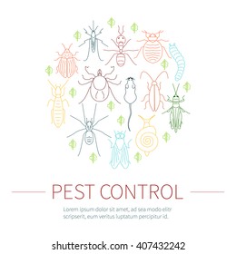 Pest control line icon set with place for text. Insects and rodents linear design elements can be used by exterminator service companies. Isolated vector illustration.

