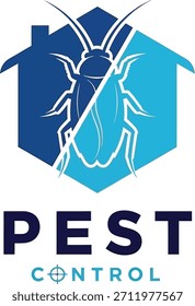 Pest Control Logo – Cockroach and House Silhouette in Hexagonal Target Design with Bold Typography