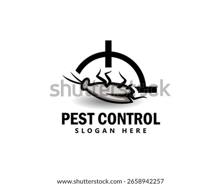 pest control logo, cockroach lying dead with target circling, logo design template