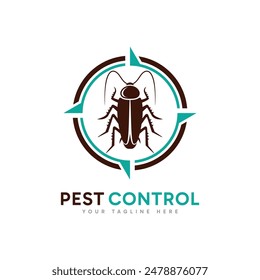 Pest Control logo design. Minimalist Target symbol and cockroach combination logo concept.