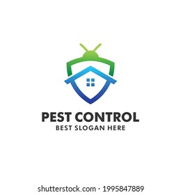 pest control logo with insect, shield and house concept. pest control icon