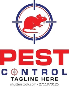 Logotipo de control de plagas: rata roja en cruz de doble color con tipografía en negrita y marcador de posición de eslogan