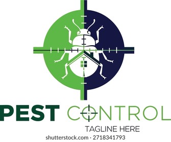 Pest Control Logo – Stylized Insect in Green and Blue Crosshair Symbol for Residential Extermination Branding