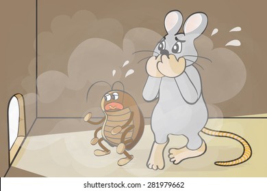Pest control,  Mouse and cockroach hiding in the wall