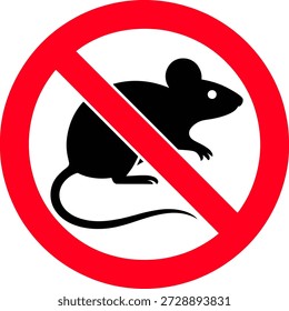Ícone de aviso de proibição de controle de pragas com ilustração de vetor de silhueta de roedor