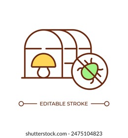 Pest control RGB color icon. Greenhouse farming. Pest management inside greenhouse. Protected mushroom cultivation. Isolated vector illustration. Simple filled line drawing. Editable stroke