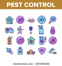 Pest Control Service Collection Icons Set Vector Thin Line. Insects Exterminator And Protection Mask, Bug And Mosquito, Anti Pest Mark Concept Linear Pictograms. Monochrome Contour Illustrations