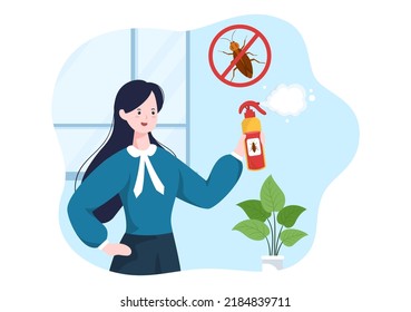 Pest Control Service with Exterminator of Insects, Sprays and House Hygiene Disinfection in Flat Cartoon Background Illustration