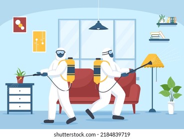 Pest Control Service With Exterminator Of Insects, Sprays And House Hygiene Disinfection In Flat Cartoon Background Illustration