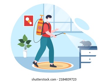 Pest Control Service With Exterminator Of Insects, Sprays And House Hygiene Disinfection In Flat Cartoon Background Illustration