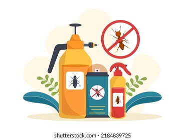 Pest Control Service with Exterminator of Insects, Sprays and House Hygiene Disinfection in Flat Cartoon Background Illustration