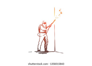 Pest, control, service, insect, toxic concept. Hand drawn person in uniform from pest control service concept sketch. Isolated vector illustration.