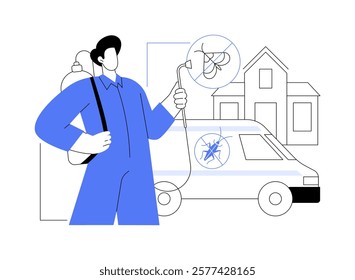 Pest control service isolated cartoon vector illustrations. Professional pest control manager disinfects against cockroaches, bed bug extermination, household maintenance vector cartoon.