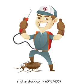 Pest control service killing cockroach and giving thumb up