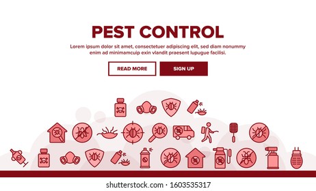Pest Control Service Landing Web Page Header Banner Template Vector. Insects Exterminator And Protection Mask, Bug And Mosquito, Anti Pest Mark Illustration
