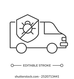 Pest control service linear icon. Bugs removal, extermination. Pest management. Insect protection service. Thin line illustration. Contour symbol. Vector outline drawing. Editable stroke