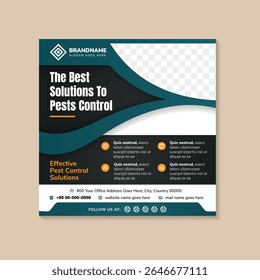 Pest Control Service Social Media Post or Pest Control Service Banner ads design is suitable for your Pest Control or Pest Prevention promotion business.   black and dark green gradient colors element