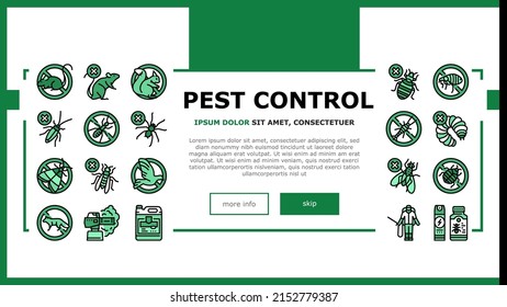 Pest Control Service Treatment Landing Web Page Header Banner Template Vector. Woodworm And Spider, Ant And Rat, Mouse And Silverfish Pest Control With Professional Equipment Chemical. Illustration