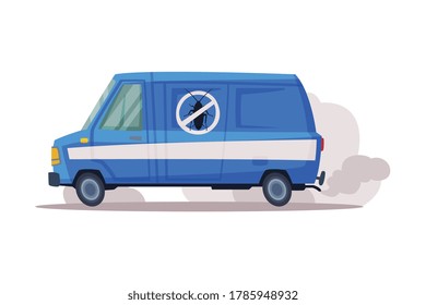 Pest Control Service Van, Exterminator Blue Truck Vector Illustration on White Background