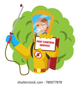 Pest Control Service Vector. Sanitation, Cleaner Washing. Pest Removal. Exterminator Of Insects. Flat Cartoon Illustration