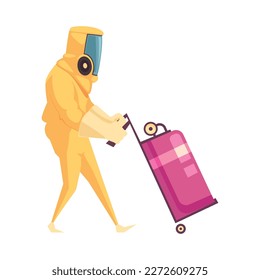 Pest control service worker in protective carrying disinfection equipment on trolley cartoon vector illustration