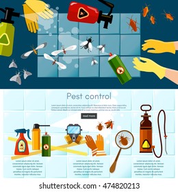 Pest control services detecting exterminating insects banner insects exterminator infographics vector illustration 