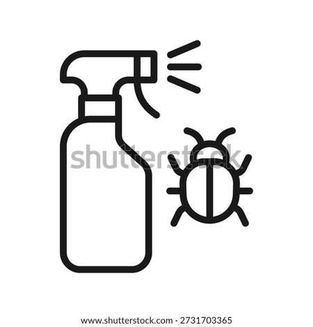 Pest control spray bottle and bug, linear icon. Extermination, insecticide, hygiene and disinfection service