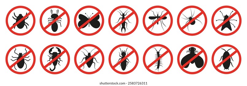 Pest control symbols collection on a white background